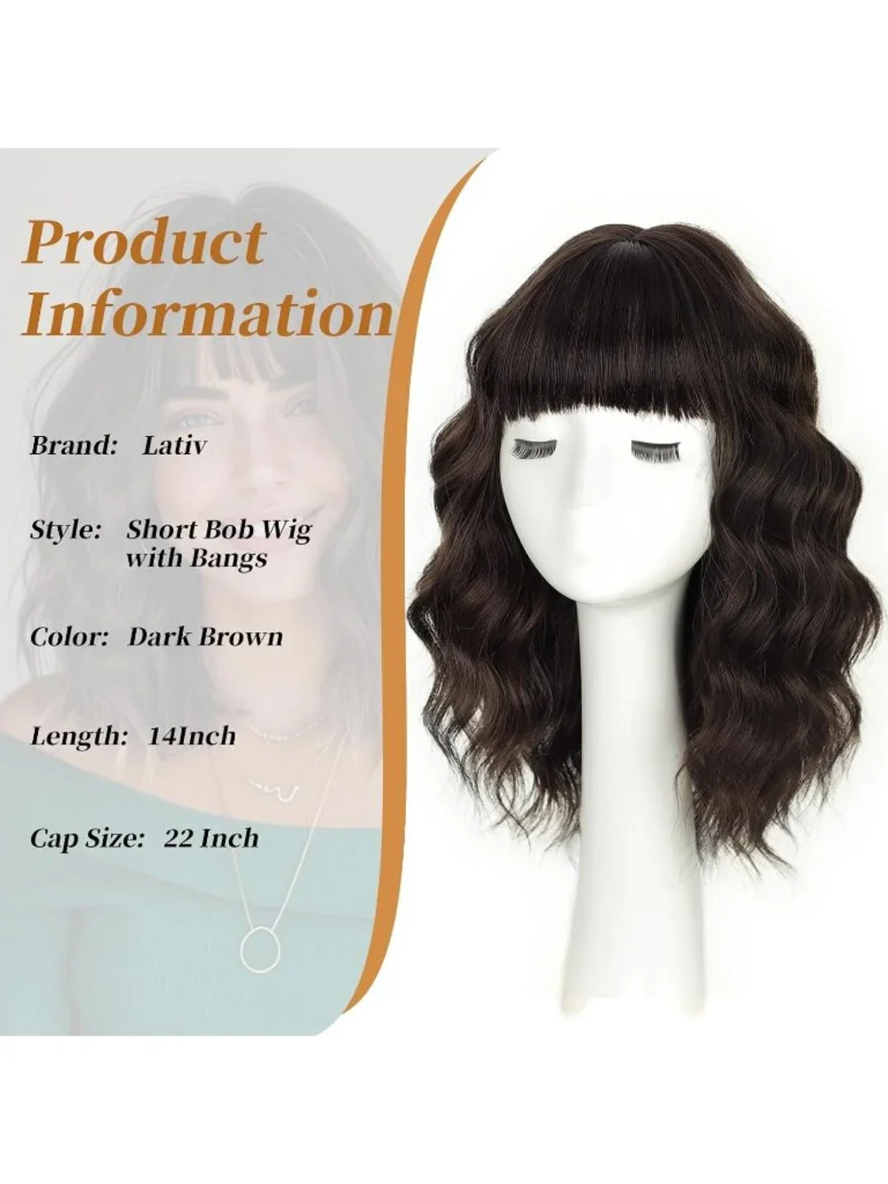 Women's Dark Brown 14 Inch Heat Resistant Synthetic Fiber Shoulder Length Wigs